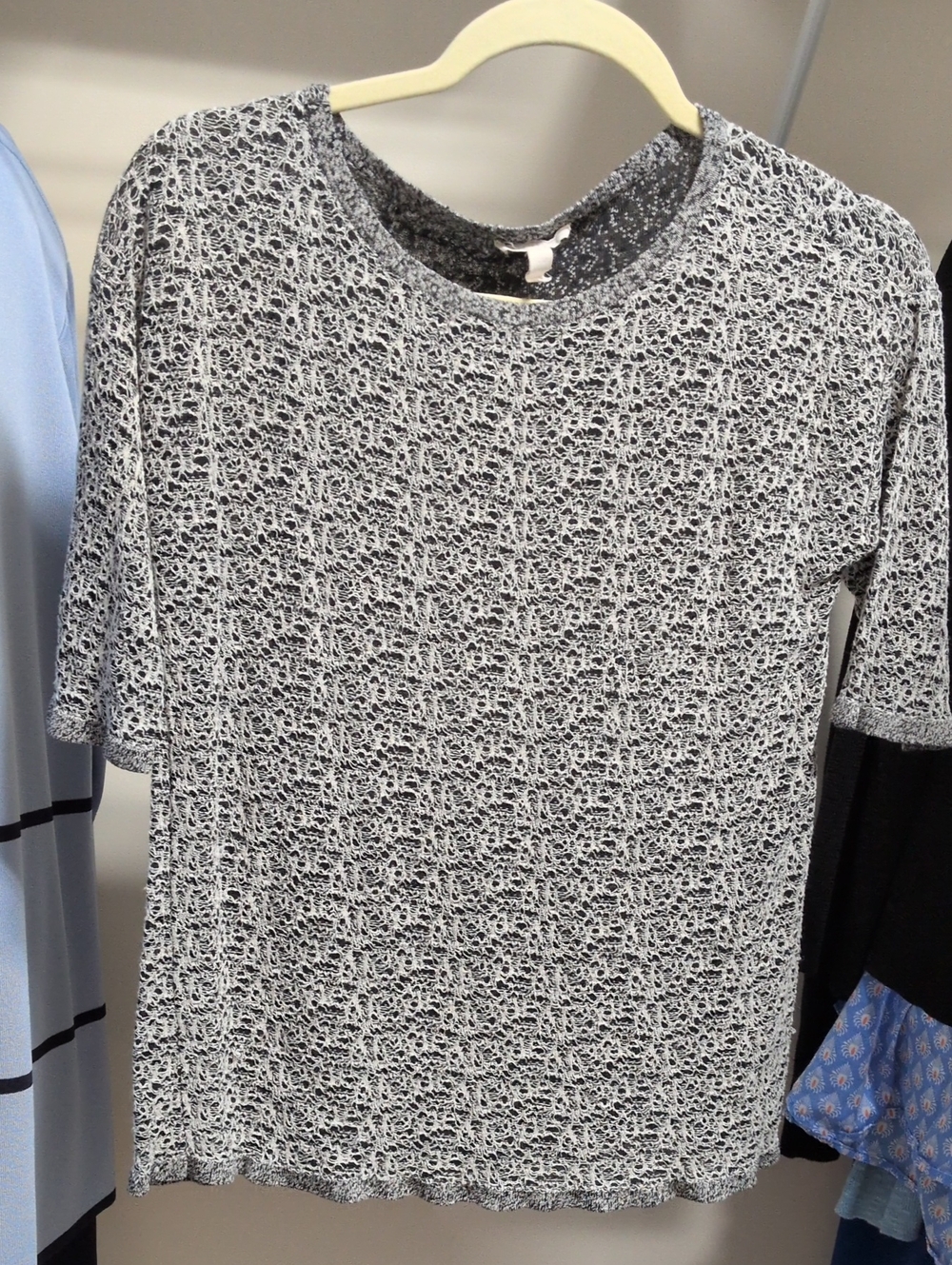 Eileen Fishe Black & White Textured Short-Sleeve Top - Organic Linen - Size M
